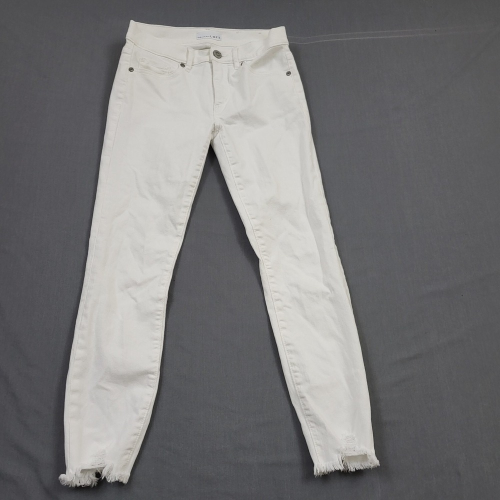 Loft‎ White Skinny Crop Cropped Jeans Frayed Hem Size 24/00 Slim Pockets